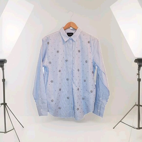 J.Crew Tops - J.Crew Collection Garçon Embellished Shirt in Blue Pinstripe Women's - Pick Size